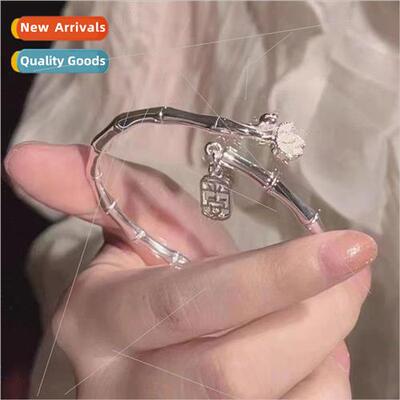 Bamboo lotus flower open bracelet female ins retro tide peac