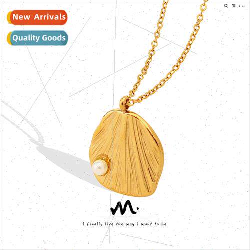 Europe Geometric Women Cross Chain Concave Pendant Pearl Nec