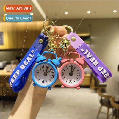 Mini small alarm clock metal key chain cute creative key rin