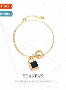 925 silver onyx monogrammed lock bracelet niche Europe ins h