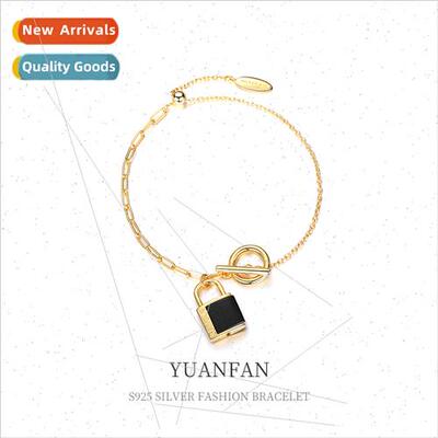 925 silver onyx monogrammed lock bracelet niche Europe ins h