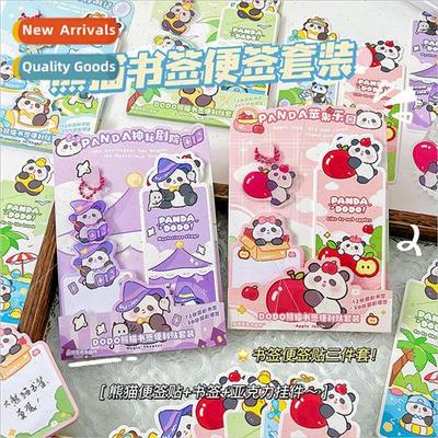 Cartoon Panda Sticky Notes Bookmarks Keychain Set Three Cute