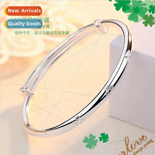 Bangle simple silver plated bracelet four leaf clover silver