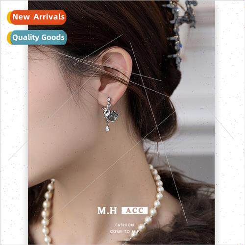 Space dog long earrings female niche 925 silver pin earrings