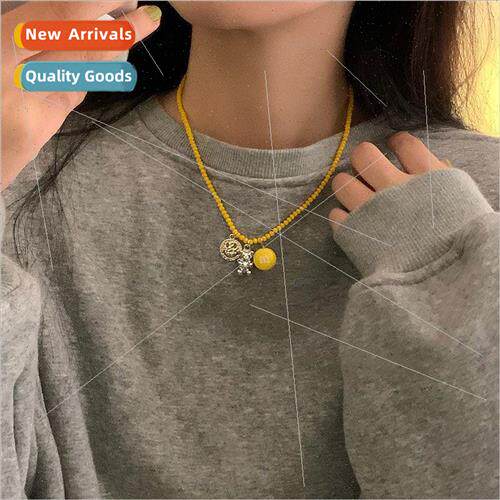Cartoon bear smiley necklace female 2022 new color beaded ne
