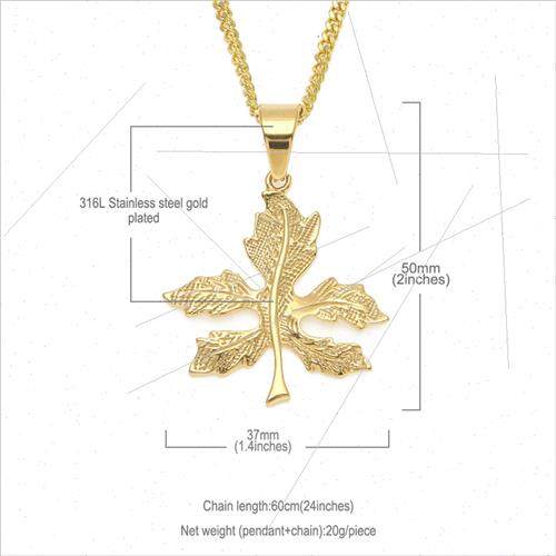 Hip Hop Stainless Steel 3D Leaf Pendant Vacuum Plated Long L
