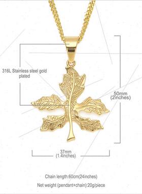Hip Hop Stainless Steel 3D Leaf Pendant Vacuum Plated Long L