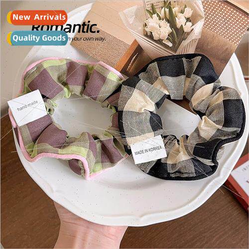 Koreaplaid large intestine hair ring retro plaid fabric head