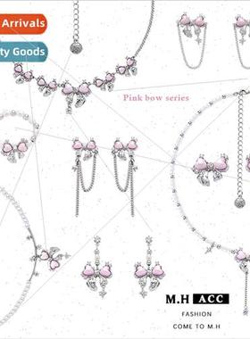 pink bow earrings female s925 silver needle earrings delicat