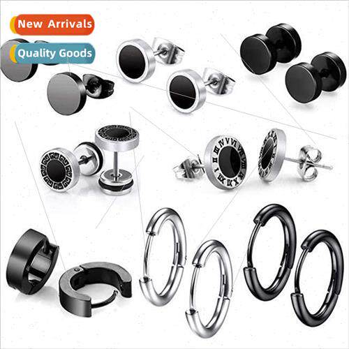 Dumbbell Black Earrings Tanium Steel Women Earrings Set Fash
