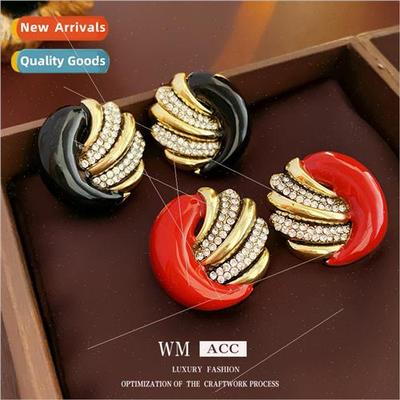 Earrings silver pin diamond oil drop round metal earrings vi