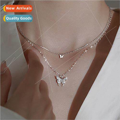 Europe nd niche copper zirconia double layer butterfly neckl