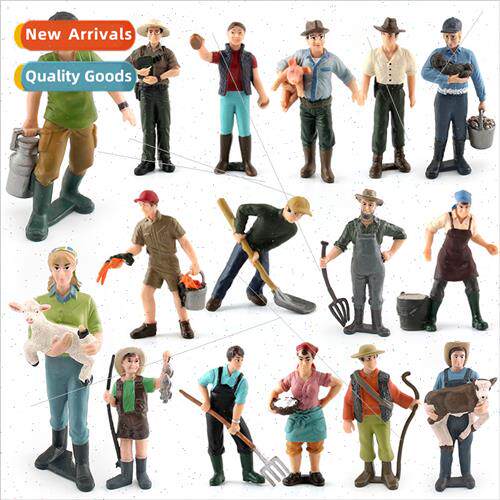 Solid static figure scene model chicken feeder farmer woman