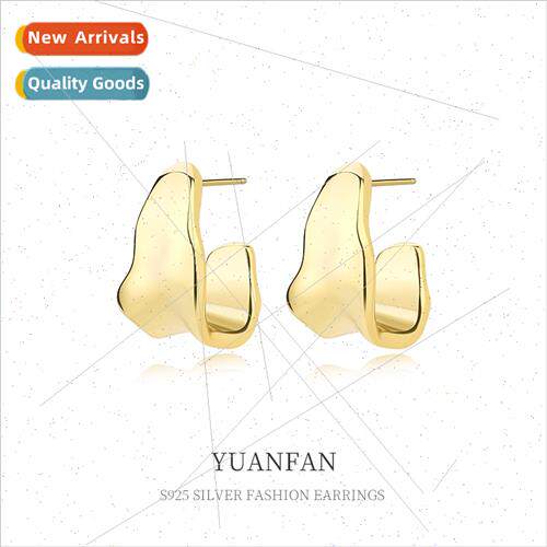 925 silver earrings female Europe ins niche irregular lava c