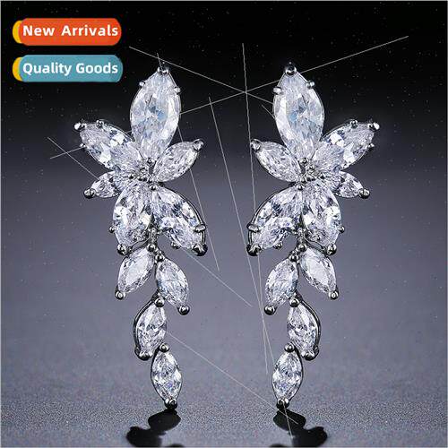 Europe simple long set zirconia earrings female bridal earri