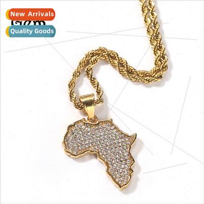 Hip Hop Stainless Steel Africa Map Full Diamond Pendant Stai