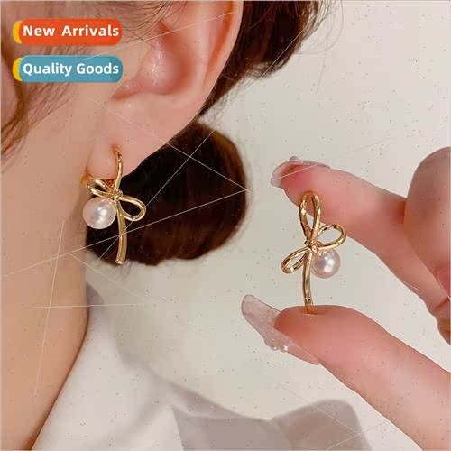 ins advanced sense sweet bow pearl earrings earrings gentle