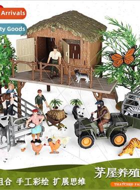 Animal Model Plastic Poultry Farm Ranch House Thatched Hut W