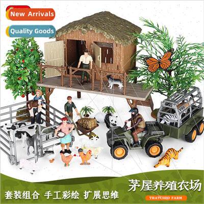 Animal Model Plastic Poultry Farm Ranch House Thatched Hut W