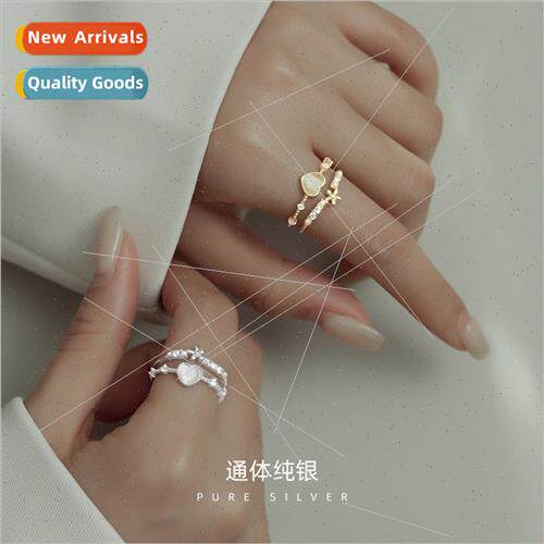 S925 silver summer heart-shaped ring Korea double-layer swee