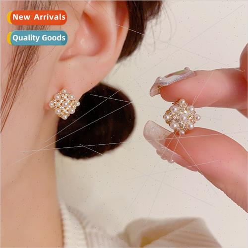 Korea small sweet lovely rice beads diamond-shaped earrings 珠宝/钻石/翡翠/黄金 DIY配件 原图主图