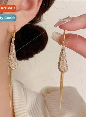 delicate zirconia droplet tassel ear hooks fashion long nich