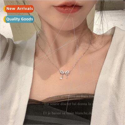 Bow tie zirconia necklace women 2022 summer new Korea collar