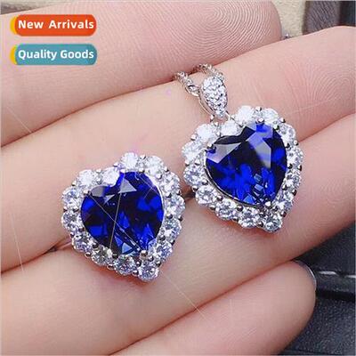 New set sapphire heart-shaped ring fashion set pendant simpl