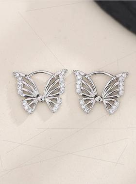 Inlaid diamond hollow flower butterfly delicate earrings fem