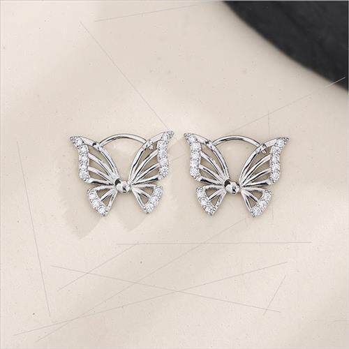 Inlaid diamond hollow flower butterfly delicate earrings fem