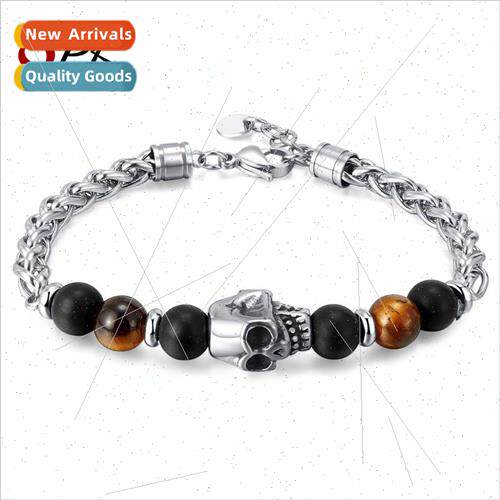 Fashion Vintage Stainless Steel Skull Patchwork Tiger Eye St
