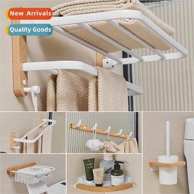 Bathroom folding bath towel rack solid wood multifunctional