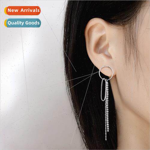 Circle interlocking geometric female earrings long tassel Ko