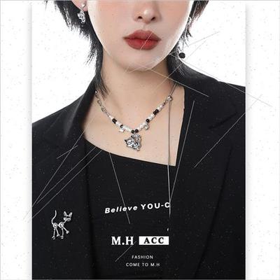 Fortune Cat Necklace Women Pearl Adjustable Sweater Chain De