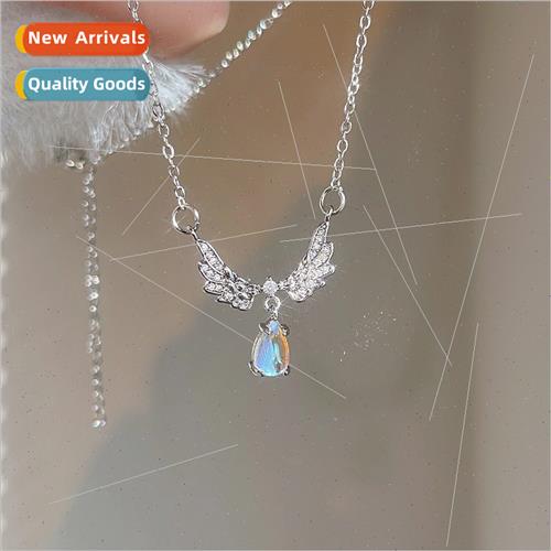 Angel wings moonstone pendant necklace适用women niche premiu