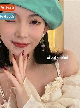 Green flowers tassel earrings gentle spring bow sweet outing