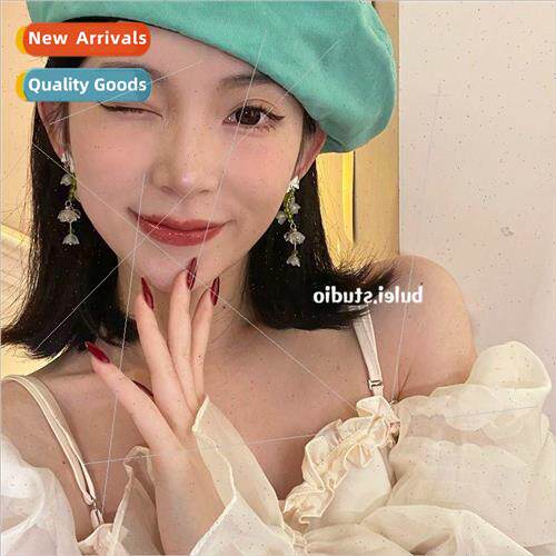 Green flowers tassel earrings gentle spring bow sweet outing