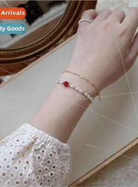 Premium a cinnabar red onyx 14k gold clad rice pearl bff bra