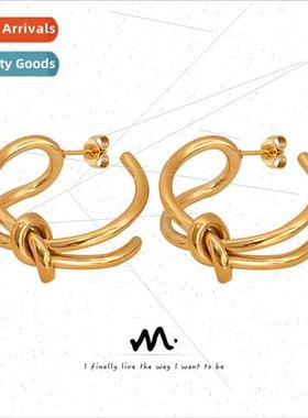 Creative che Rope Knot Earrings Metallic Tanium Steel Gold P