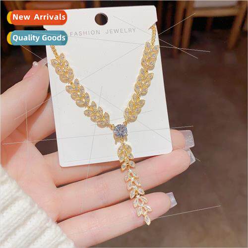 Korea delicate super sparkling zirconia wheat tassel necklac