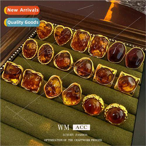 lver Pin Irregular Brown Geometric Metal Resin Earrings Vint