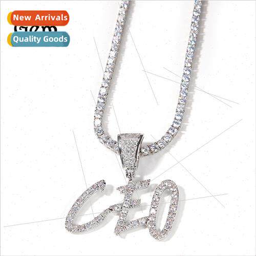 Zirconia Large Straw Body Alphabet Necklace Hip Hop 26 Alpha