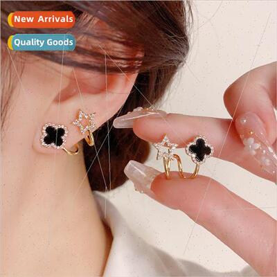 s925 silver needle fashion simple micro-setting four-leaf fl