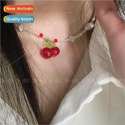 New dopamine girl cherry pearl necklace niche beaded hundred