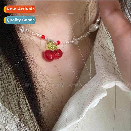 New dopamine girl cherry pearl necklace niche beaded hundred