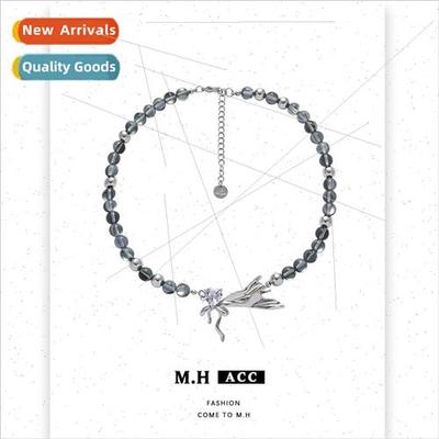 Ruffled bow beaded necklace women fashion sweater chain simp