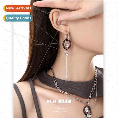 s925 acrylic geometric C-ring earrings female tassel retro e