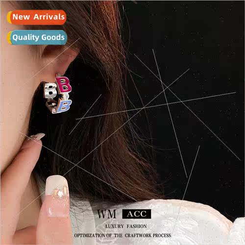 Zircon drip oil colorful letters metal earrings sweet cool n