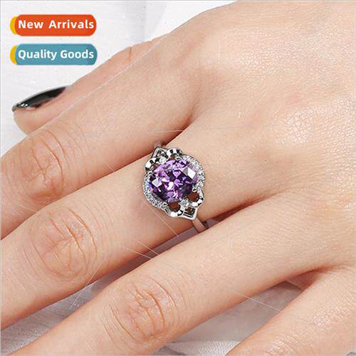 Europe Jewelry Oval Purple Large Gemstone HSet Zirconia Ring