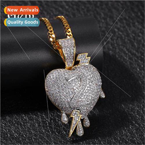 Europe Vintage ghtning Heart Pendant Hip Hop Necklace Two Co